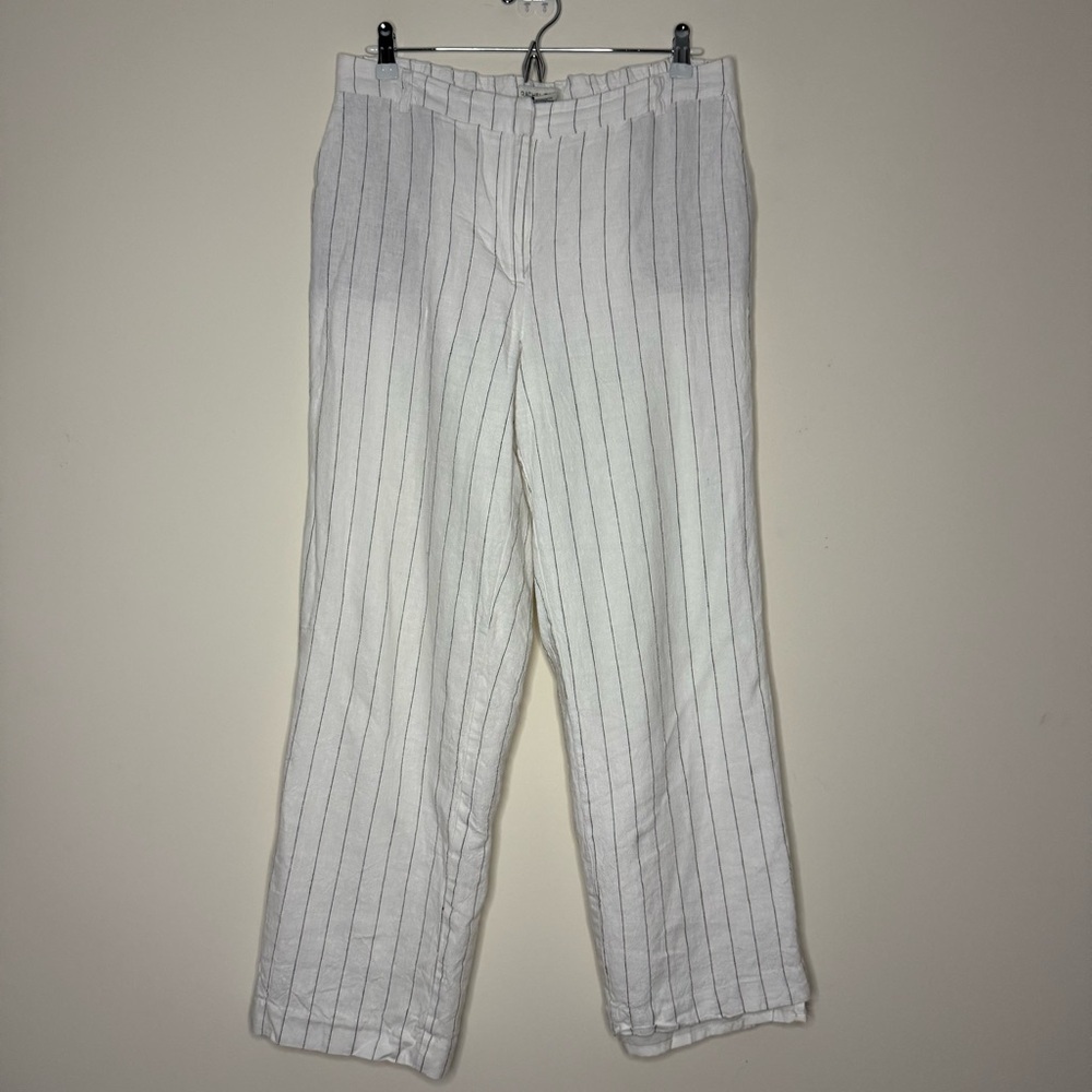 Rachel Zoe White Wide-Leg Pinstripe Linen-Blend Pants